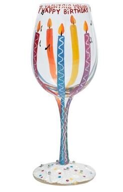 Lolita Love My Wine HAPPY BIRTHDAY 15 oz Hand Painted Artisan Wine Glass